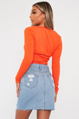 Orange Ribbed Arm Warmer Crop Top - Zylee