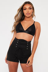 Black Lace Up High Waisted Tailored Shorts - Darcia