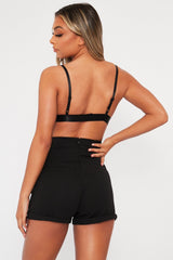 Black Lace Up High Waisted Tailored Shorts - Darcia