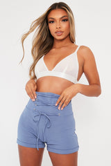 Blue Lace Up High Waisted Tailored Shorts - Darcia
