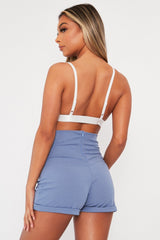 Blue Lace Up High Waisted Tailored Shorts - Darcia