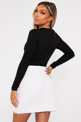 Black Ring Detail Cut Out Long Sleeve Bodysuit - Elissa