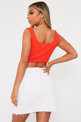 Orange Cropped Ring Detail Ribbed Crop Top - Judy