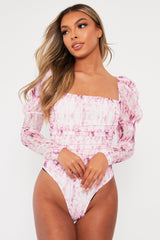 Pink Marble Puff Sleeve Bodysuit - Deana