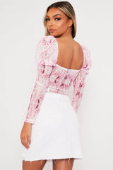 Pink Marble Puff Sleeve Bodysuit - Deana