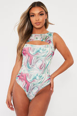 Mint Pastel Marble Cut Out Bodysuit - Darcy