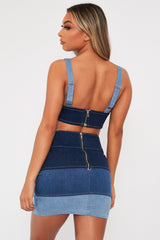 Blue Contrast Panel Denim Skirt - Kodie