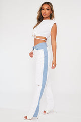 White Hem Tie Shoulder Pad Crop Top - Riya
