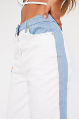 Blue Denim Side Panel + Yoke Contrast Jeans - Alexii