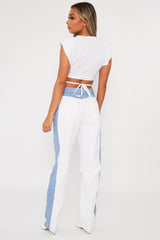 Blue Denim Side Panel + Yoke Contrast Jeans - Alexii