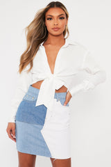 Blue Patch Detail Denim Skirt - Kiari