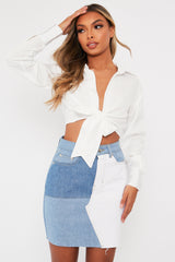 White Satin Plunge Tie Detail Top - Deriana