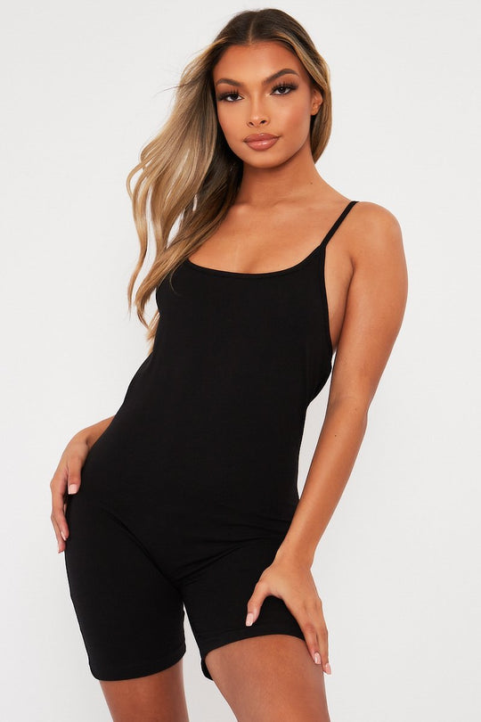 Black Jersey Low Back Unitard - Taya