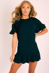Black Frill Detail Peplum Dress - Birda