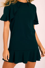 Black Frill Detail Peplum Dress - Birda