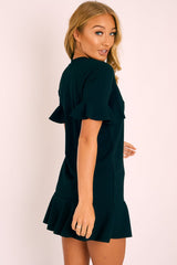 Black Frill Detail Peplum Dress - Birda