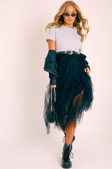 Grey Top Black Tulle Skirt Dress - Pola