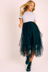 Grey Top Black Tulle Skirt Dress - Pola