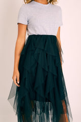 Grey Top Black Tulle Skirt Dress - Pola