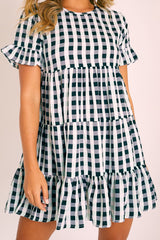 Black White Green Check Tiered Smock Dress - Ossie