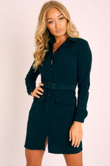 Black Buckle Belted Utility Shirt Dress - Layla
