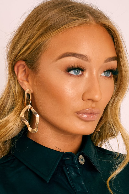 Gold Hammered Detail Abstract Earrings - Yovana