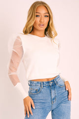 White Organza Sleeve Jumper - Dannie
