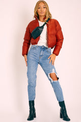 Rust Zip Front Puffer Coat - Vicki