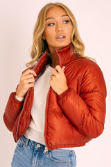 Rust Zip Front Puffer Coat - Vicki