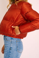 Rust Zip Front Puffer Coat - Vicki
