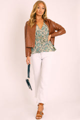 Green Snake Wrap Belted Blouse - Elease