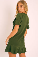 Khaki Frill Detail Peplum Dress - Birda
