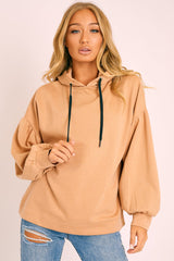 Camel Gathered Sleeve Hoodie - Fenix