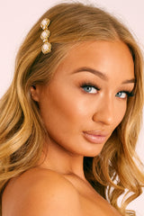 Gold Pearl Diamante Hair Slide - Bryssa