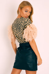 Leopard Tulle Sleeve T-shirt - Camella
