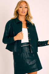 Black Faux Leather Button Up Shirt - Bellarae