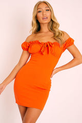 Orange Milkmaid Bow Detail Mini Dress - Akiya