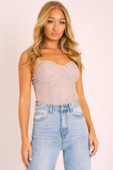 Nude Glitter Cup Detail Bodysuit - Emmary