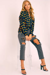 Navy Orange Polka Button Up Shirt - Harlin