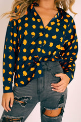 Navy Orange Polka Button Up Shirt - Harlin