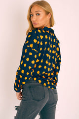 Navy Orange Polka Button Up Shirt - Harlin