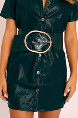Black Faux Croc Oversized Buckle Waist Belt - Sydni