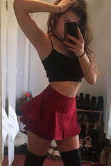 Burgundy Frill High Waisted Shorts - Claudelle