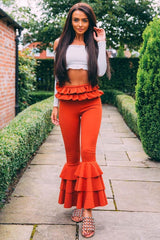 Rust Frill Hem Triple Tiered Frill Hem Trousers - Karla