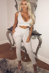 Light Grey Paper Bag Tie Waist Cigarette Trousers - Karmen