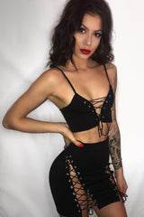 Black Lace up Front Co-ord Set - Presley