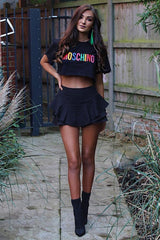 Black Frill High Waisted Shorts - Claudelle