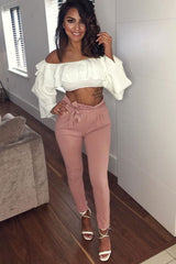 White extreme Layered Frill Bardot Crop Top - Nevaeh