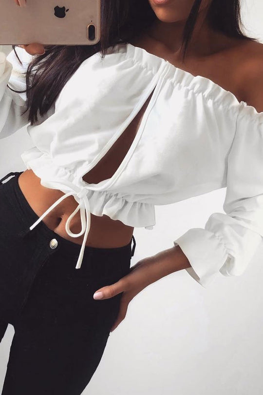 White Key Hole Bust Crop Top - Caitie