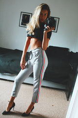 Grey Trousers with Red Blue and White Side Stripe - Savanna